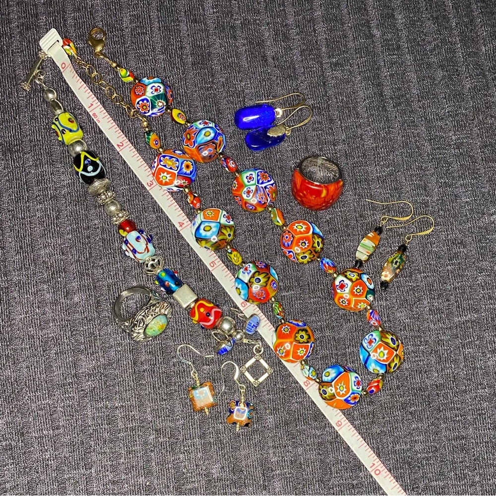 Millefiore, Venetian and lamp work glass jewelry bundle